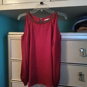 Elegant Burgundy Top with Beaded Neckline